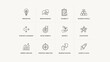 © Afsana - Set of twelve minimalist business strategy icons with light sketch style . Vector Flat Illustration.