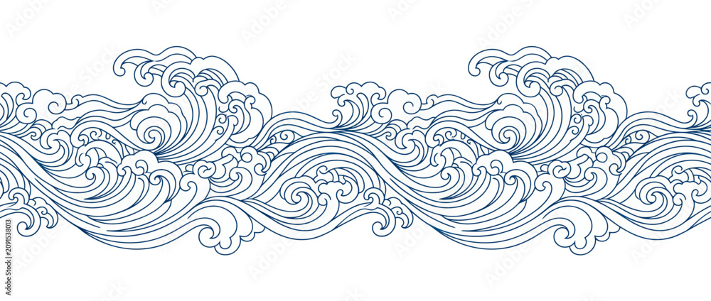 Vector Pattern Background Ocean Traditional oriental ocean waves seamless border pattern Stock Vector ...