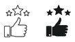 © pixel - Thumbs up hand gesture with three stars icon set in flat and outline vector style for feedback
