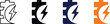 © pemawathi - Energy Efficiency and Power Management Icon Set with Gear and Lightning Bolt Symbol in Outline, Black Solid, Navy Blue and Orange Vector Styles