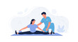 © Shanon - Physical Therapist Assisting Patient with Stretching Exercise, Modern Flat Vector Illustration