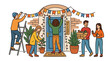 © YESI - Community Gathering at the Front Entrance Celebrating a Festive Day with Decorations and Welcome Signs