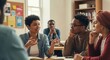 © SuperMillow - Diverse group of students engaged in collaborative learning discussion in a classroom setting