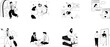 © panlop - Vector illustration set of business people lifestyle and remote working activities.Minimalist doodle collection showing professional business handshake and online education.