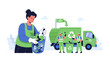 © liam - Eco-friendly recycling team with truck and woman collecting waste
