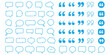 © icon studio 333 - Quote mark icons set vector illustration, black quotation marks collection, punctuation symbols, typographic design elements. Speech bubble outline collection featuring chat boxes, thought clouds