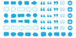 © icon studio 333 - Blank comic speech bubble line icon set with chat box thought cloud and quote sign. Text quote frame vector template, collection of speech bubble and quotation box shapes, geometric message frames