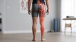 © sudhikksha - Sciatic nerve pain concept with glowing red nerve anatomy overlay running down the back of a leg