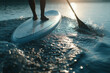 © Евгения Гаращенко - Person standing on a stand-up paddleboard viewed from the back during a peaceful summer adventure