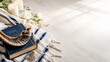 © xuxu - Jewish prayer book with candles and shofar against a bright background for high holy banner format