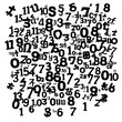 © Tariq - Dense, abstract pattern of overlapping and intersecting numbers and symbols in a variety of fonts and sizes, creating a chaotic yet visually engaging composition. The background is a stark white, p...