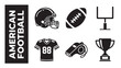 © SHAHZAD - American football icons set including helmet, ball, jersey, whistle and trophy on white background