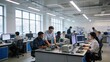 © JohnLee - Professional engineering team collaborating on printed circuit board designs in a modern electronics laboratory.