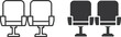 © Ali Vector - Seat icon featuring chair symbols for seating, reservation, auditorium, cinema, transportation, and venue navigation, vector illustration.