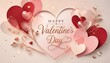 © MdSafiul - Sophisticated Valentine's Day greeting card featuring the phrase 'Happy Valentine's Day' in graceful modern script intertwined with delicately layered heart silhouettes, translucent vellum-style heart