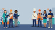 © Abay - Two groups of diverse workforce professionals facing each other with copy space
