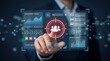 © Casey - Hand touching futuristic interface targeting audience with engagement trends and market share graphs, illustrating AI driven customer segmentation and secure data analysis.