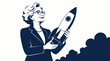 © Yunan - Senior Woman Holding Rocket With Clouds