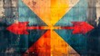 © Fatoniyah - Directional Arrows on Textured Wall: Bold red arrows pointing in opposite directions against a backdrop of abstract geometric shapes and weathered concrete.