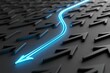 © Fadel - A singular glowing blue arrow breaks from the pattern of many dark arrows