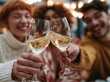 © Alper AI - Friends clinking glasses of white wine, celebrating a special occasion with joy