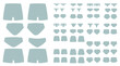 © LeNo - Set di icone vettoriali piatte che mostrano vari stili di biancheria intima femminile e slip, inclusi modelli a vita alta, perizoma e pantaloncini, isolati su sfondo bianco per design di moda.