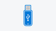 © Kangen - A blue USB flash drive with a white USB symbol on a plain background.