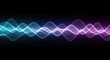 © chaiwat - A mesmerizing display of futuristic digital waves flowing with vibrant glowing blue and purple light particles across a dark background, purple, modern, high-tech