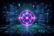 © Saddam - Cyberpunk AI Technology Banner with Neon Holographic Data Streams and Blockchain Network