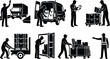 © Manharul - Warehouse Logistics Worker Silhouette Collection with Delivery Loading and Inventory Management Operations