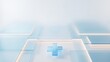 © My page is full - Minimal medical wallpaper showcasing a translucent healthcare cross surrounded by elegant frosted glass layers with soft lighting and expansive copy space for modern healthcare projects.