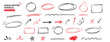 © aura studio - Black and red pen circle, underline and doodle arrow strokes, hand drawn highlight marks, rough text emphasis frames, pointers and marker accents in vector bundle