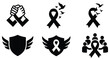 © MOTIUR - Solid Black Ribbon Symbols With Raised Fist And Shield Designs On White Background awareness