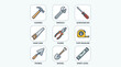 © menang - Vector illustration of worker holding wrench on Labor Day with tools