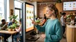 © Ethan - Young woman using a digital self service kiosk to order food in cafe