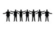 © SIMPLYXRIAD - Black silhouettes of people standing in a row with arms outstretched