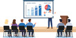 © Bappi - Business presentation vector illustration with speaker presenting financial charts quarterly growth and market share data statistics to audience