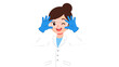 © Artstock - Smiling scientist in lab coat with goggles and blue gloves