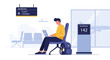 © herman - Man using laptop in airport waiting area, boarding gate, travel concept