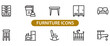 © ORSOBEE Vectors - Detailed collection of simple black line art icons representing various household furniture items and home appliances arranged in two neat rows against a plain white background for modern design