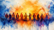 © DEXTEROUA - Abstract silhouette of construction workers on colorful watercolor background. May Day, Labor Day