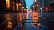 © Leonardo - Pavimento de ladrillo mojado que refleja las luces de la ciudad durante una tormenta