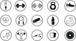 © Musaddika - Fitness and Wellness Icons Set Including Weights Heart Rate and Running Shoe