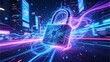 © lamin - Glowing futuristic padlock with vibrant digital energy streams, cyber security technology concept featuring encryption, online data protection and secure electronic systems