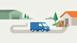 © siddiqa - Delivery van on route from warehouse to house, illustrating logistics