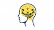 © Daniel Miler - Mind blooming with a beautiful yellow flower, representing growth and creativity inside a human head silhouette.  isolated on solid white background