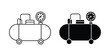 © Khoteza - Air compressor icon set, outline and glyph compressed air tank symbols with pressure gauge for industrial equipment and pneumatic systems.