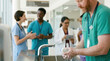 © ADDICTIVE STOCK - Healthcare workers wash hands discussing strategies