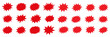 © Maksim - Red starburst sale sticker set. Flash explosion star burst badges collection, blank promotional price tag and special offer discount comic explosion labels bundle