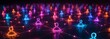 © Pesek Studio - Vibrant neon digital social network community with glowing human figures connected by communication lines